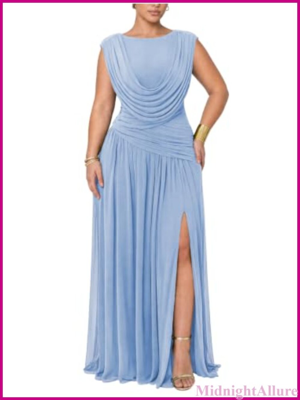 Convertible Cowl Neck Ruched Mesh Bodycon Maxi Dress Slit Wedding Guest